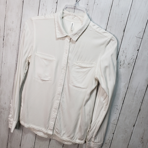 RVCA Women's White Button Down Collared Shirt Blouse Long Sleeve Top Size Medium - Picture 2 of 8